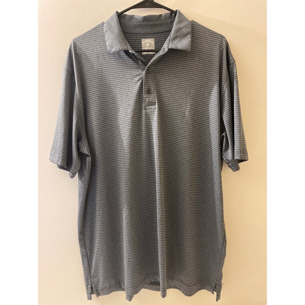Callaway Mens Size Large Golf Shirt Short Sleeve Polo Pinstripe Grey Active